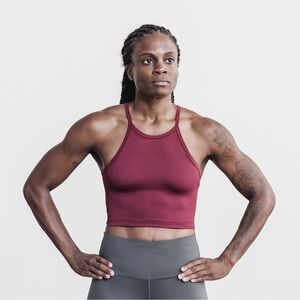 Women’s Nobull Ribbed Halter Crop Tank, Maroon